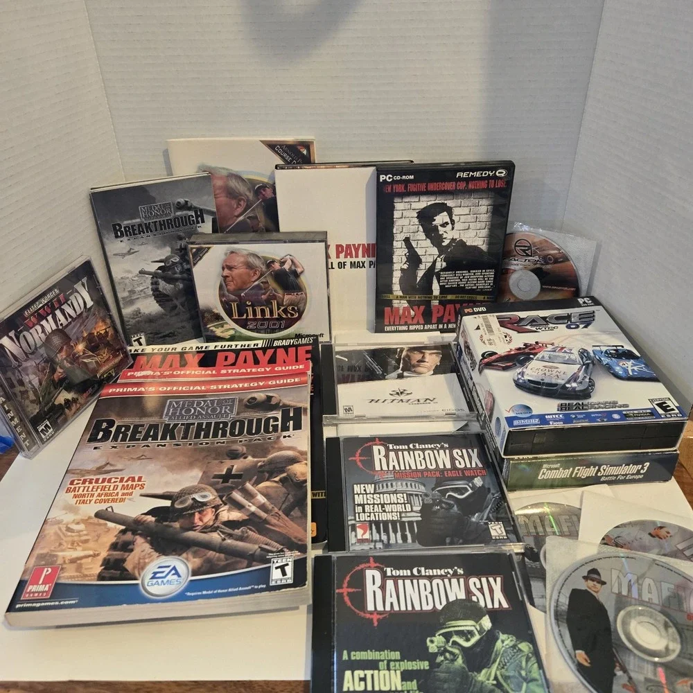 Large Vintage Lot Of PC Games & Strategy Guides Max Payne Tom Clancy Rainbow Six